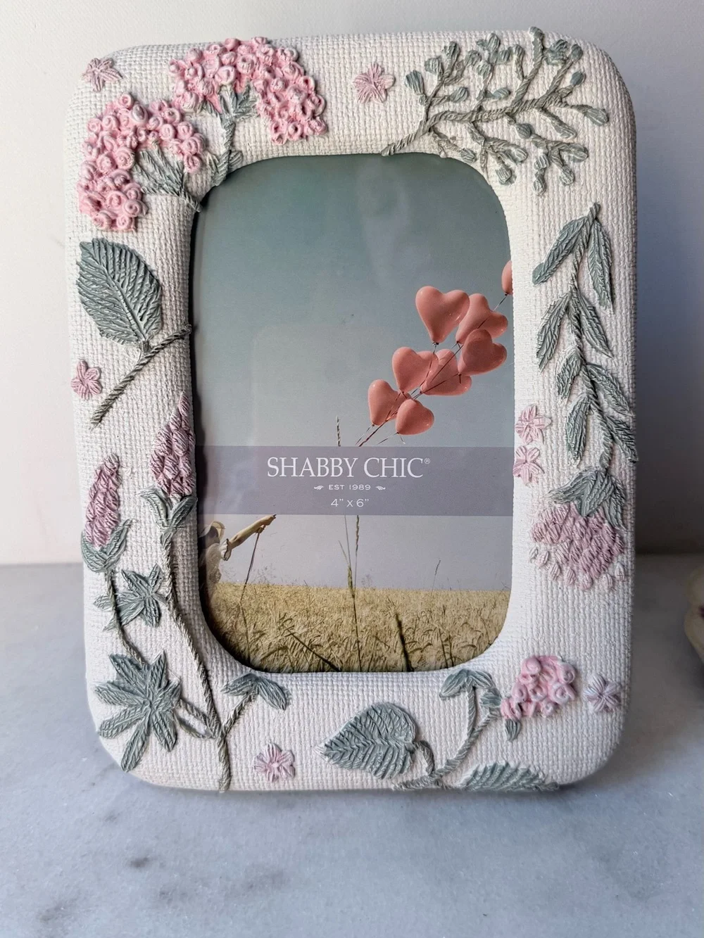 Shabby Chic Cream Frame with Pink Floral Embroidery design